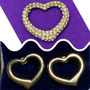 Gold Heart Earrings and crystal pendant set